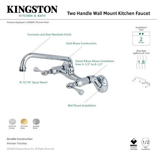 Kingston Brass Wall Mount Double Handle Kitchen Faucet Wayfair